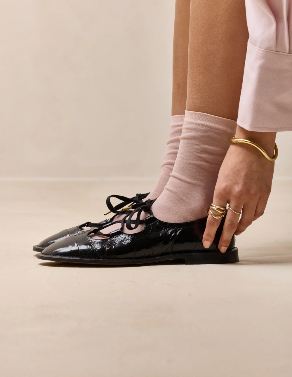 Ballerines Agna - Cuir plissé verni noir - Image 4