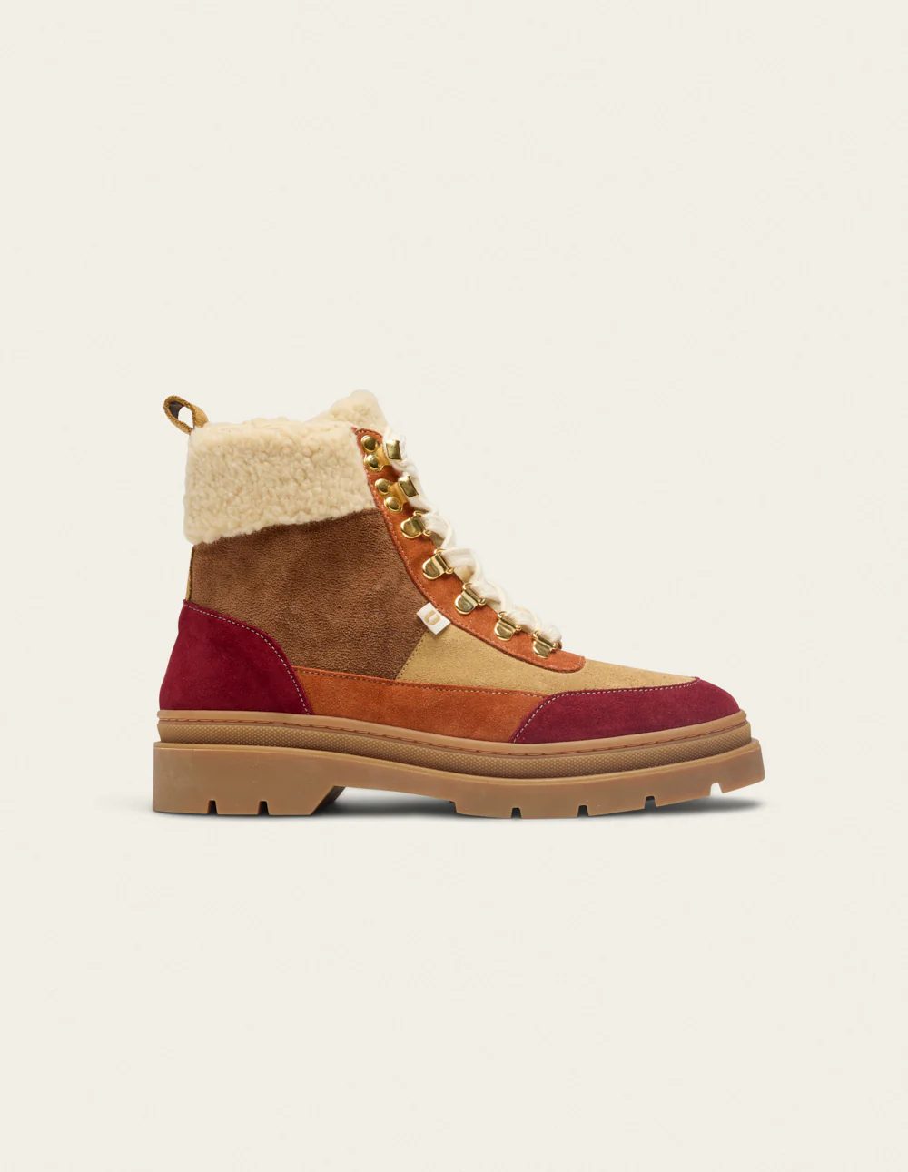 Bottines à lacets Joelle - Suède fourré bordeaux beige terracotta