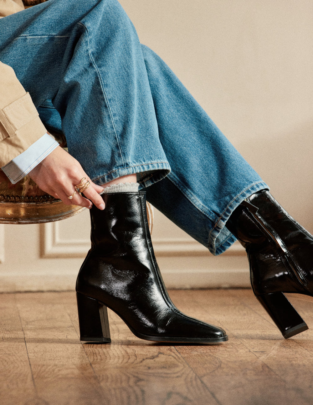 Bottines à talons Sorali - Cuir plissé noir - Image 2