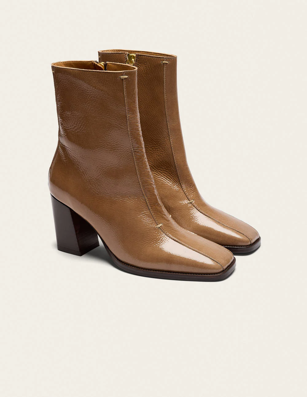 Bottines à talons Sorali - Cuir plissé verni mocha - Image 2