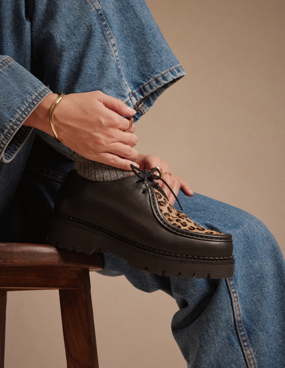 Derbies Deborah - Cuir noir et pony leopard - Image 2