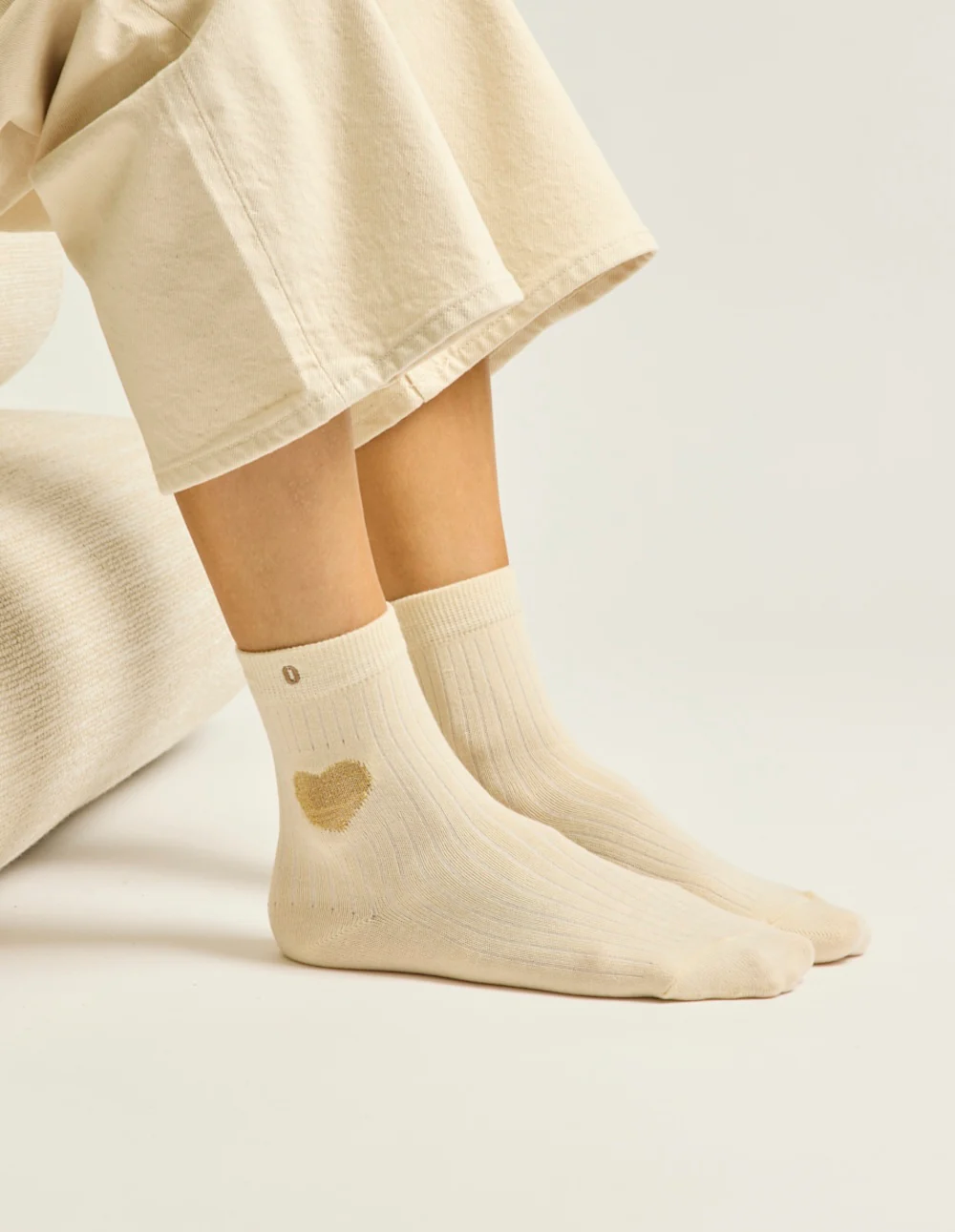 Pack de 3 Chaussettes - Fantaisie cœur marron doré écru - Image 3