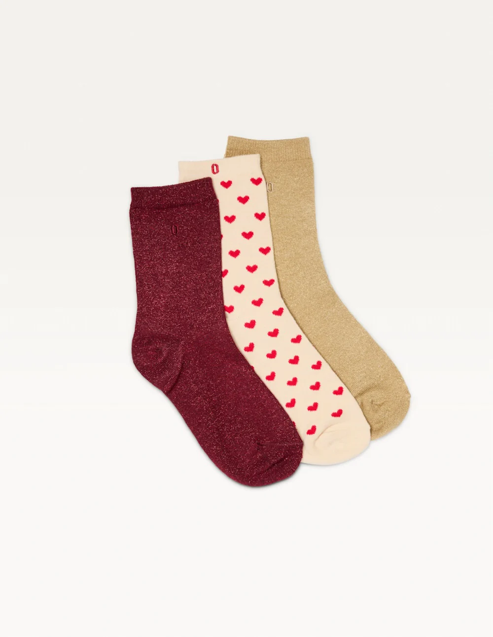 Pack de 3 Chaussettes - Fantaisie petit cœur bordeaux doré - Image 2