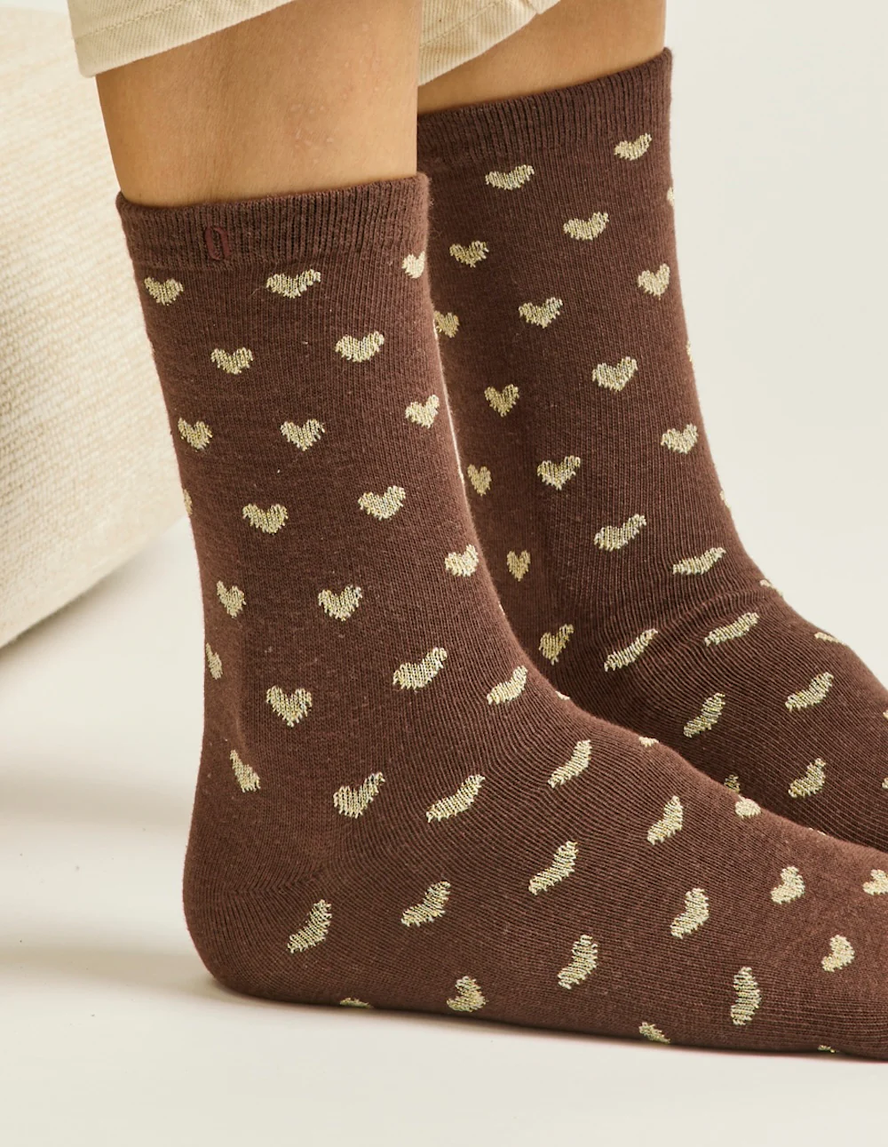 Pack de 3 Chaussettes - Fantaisie petit cœur doré marron - Image 3