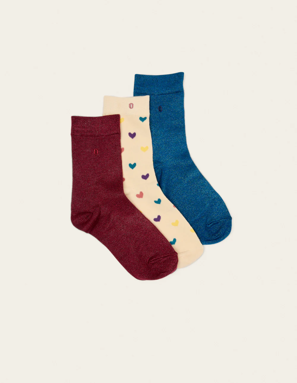Pack de 3 Chaussettes - Fantaisie petit cœur multicouleur et paillettes bordeaux bleu